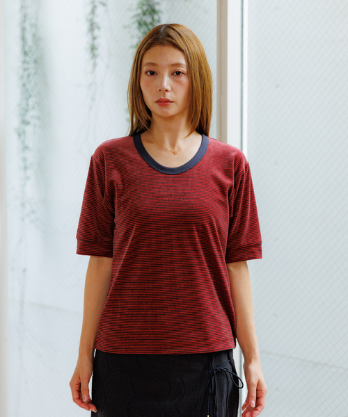 Rouge vif la cle（ルージュヴィフラクレ）の「【Le Melange/ル・メランジュ】ベロアボーダーTシャツ/#8541007/ボーダー/ベロア【WEB限定】（Tシャツ/カットソー・レディース・ブラウン/サックスブルー/レッド・フリー）」の14枚目の写真