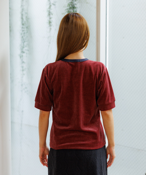 Rouge vif la cle（ルージュヴィフラクレ）の「【Le Melange/ル・メランジュ】ベロアボーダーTシャツ/#8541007/ボーダー/ベロア【WEB限定】（Tシャツ/カットソー・レディース・ブラウン/サックスブルー/レッド・フリー）」の16枚目の写真