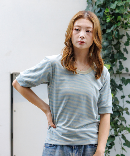 Rouge vif la cle（ルージュヴィフラクレ）の「【Le Melange/ル・メランジュ】ベロアボーダーTシャツ/#8541007/ボーダー/ベロア【WEB限定】（Tシャツ/カットソー・レディース・ブラウン/サックスブルー/レッド・フリー）」の22枚目の写真