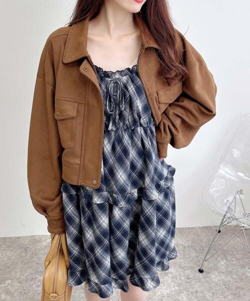 INGNI(イング)の「チェック柄ティアードキャミワンピース(ワンピース・レディース・ブラック系/ネイビー系2/ブラウン系その他2・M)」の3枚目の写真