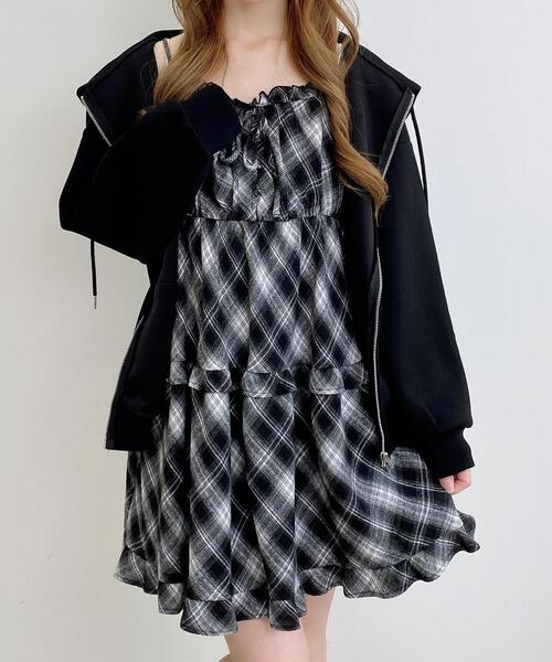 セール】チェック柄ティアードキャミワンピース（ワンピース）｜INGNI