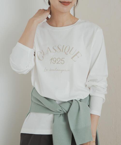 URBAN RESEARCH DOORS(アーバンリサーチドアーズ)の「ロゴプリント+刺しゅうロングTシャツ(Tシャツ/カットソー・レディース・ベージュ/オフホワイト/ホワイト系その他・MEDIUM)」の5枚目の写真