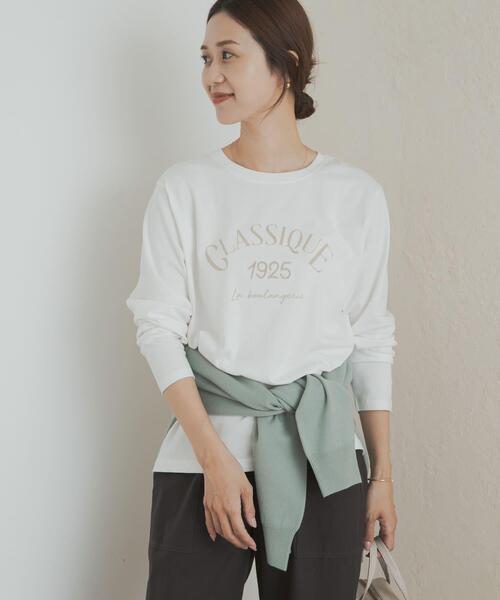 URBAN RESEARCH DOORS(アーバンリサーチドアーズ)の「ロゴプリント+刺しゅうロングTシャツ(Tシャツ/カットソー・レディース・ベージュ/オフホワイト/ホワイト系その他・MEDIUM)」の7枚目の写真