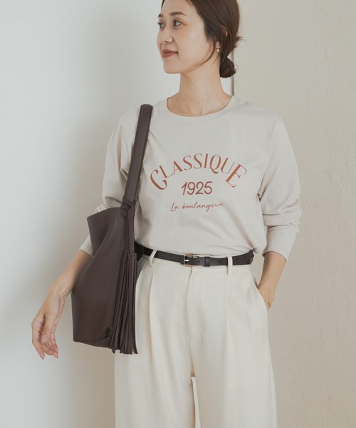 URBAN RESEARCH DOORS（アーバンリサーチドアーズ）の「ロゴプリント＋刺しゅうロングTシャツ（Tシャツ/カットソー・レディース・ベージュ/オフホワイト/ホワイト系その他・MEDIUM）」の8枚目の写真