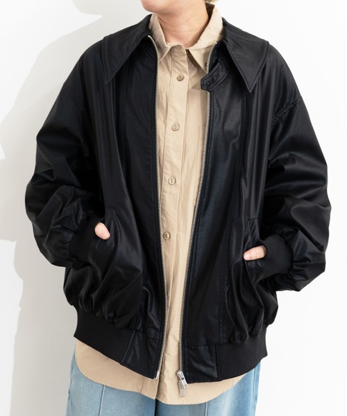 MIDVEIN(ミッドヴェイン)の「leather blouson(ブルゾン・レディース・ブラック/ブラウン・FREE)」の1枚目の写真