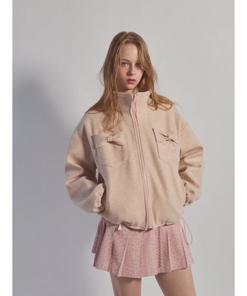 lilLilly（リルリリー）の「リボンポケットジャケット（ブルゾン・レディース・グレー/ピンク・FREE）」の4枚目の写真