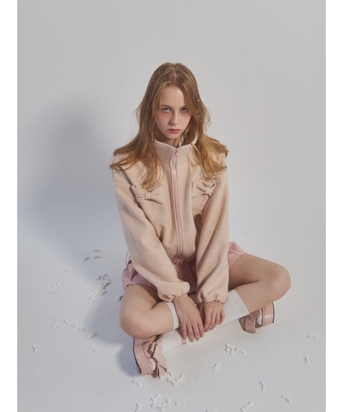 lilLilly（リルリリー）の「リボンポケットジャケット（ブルゾン・レディース・グレー/ピンク・FREE）」の5枚目の写真