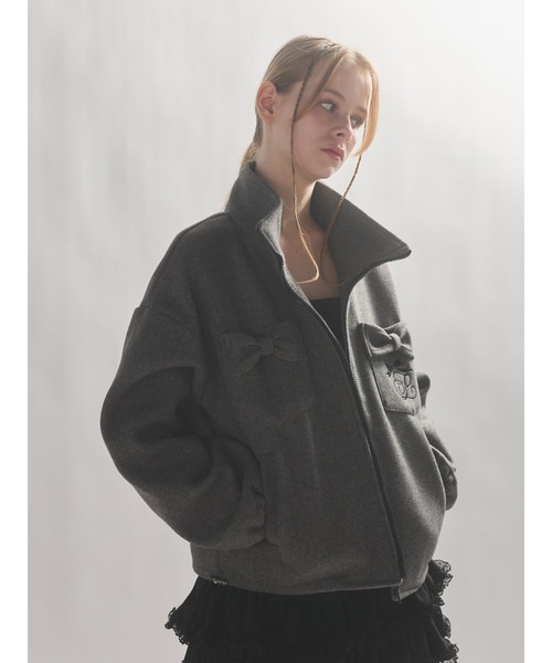 lilLilly（リルリリー）の「リボンポケットジャケット（ブルゾン・レディース・グレー/ピンク・FREE）」の9枚目の写真