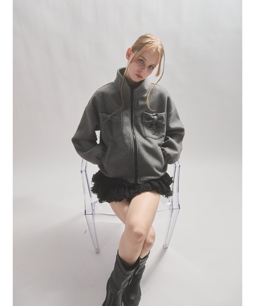 lilLilly（リルリリー）の「リボンポケットジャケット（ブルゾン・レディース・グレー/ピンク・FREE）」の10枚目の写真