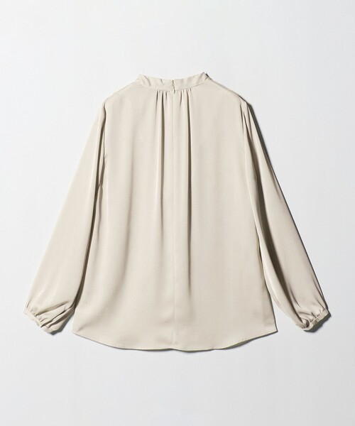 バック サテン Vネック ロングスリーブ ブラウス ‐ウォッシャブル