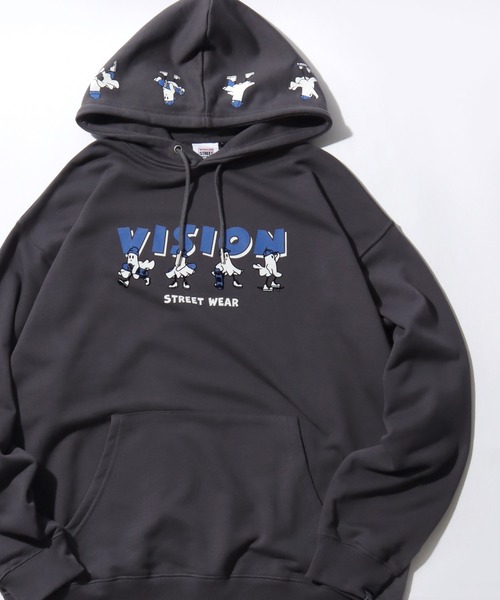 VISION STREET WEAR（ヴィジョンストリートウェア）の「2025AW VISION STREET WEAR/ヴィジョンストリートウエア オーバーサイズ 裏毛 オバケ/ ゴーストプリント スウェットプルオーバーパーカー レディース メンズ  トレーナー（パーカー・レディース・チャコール/オフホワイト/ワイン・M/LL/L）」の3枚目の写真