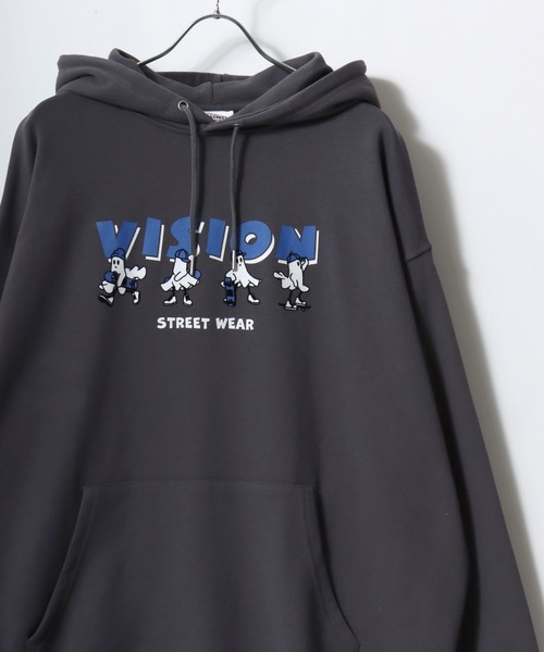 VISION STREET WEAR（ヴィジョンストリートウェア）の「2025AW VISION STREET WEAR/ヴィジョンストリートウエア オーバーサイズ 裏毛 オバケ/ ゴーストプリント スウェットプルオーバーパーカー レディース メンズ  トレーナー（パーカー・レディース・チャコール/オフホワイト/ワイン・M/LL/L）」の21枚目の写真