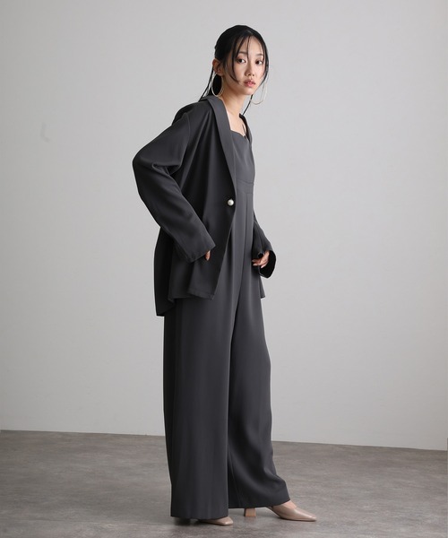 atlo(アトロ)の「オールインワン パンツドレス 結婚式 二次会&ワイドパンツ ジャケット アンド オールインワン セットアップ ドレスセレモニー フォーマル ロング丈 オケージョンドレス お呼ばれ 同窓会 成人式(パンツドレス・レディース・チャコール/カーキ/ブラック/ブラウン・M/L/S)」の14枚目の写真