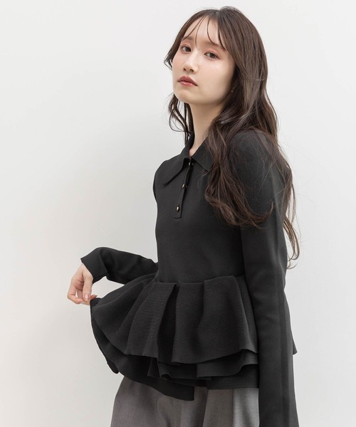 RANDA（ランダ）の「ランダムペプラムスポンディッシュニット（ニット/セーター・レディース・パープル/ブラック/グレー・FREE）」の2枚目の写真