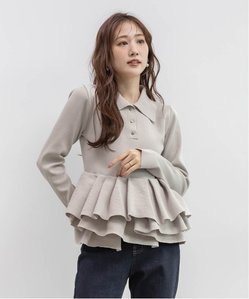 RANDA（ランダ）の「ランダムペプラムスポンディッシュニット（ニット/セーター・レディース・パープル/ブラック/グレー・FREE）」の5枚目の写真