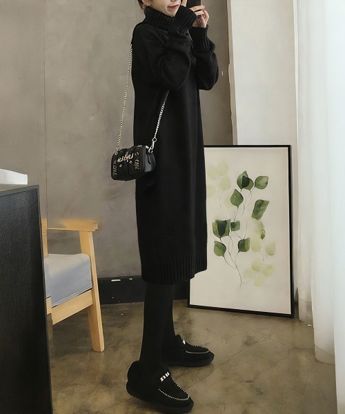 Miniministore(ミニミニストア)の「ハイネックニットワンピースゆったり秋冬服(ワンピース・レディース・ブラック/オフホワイト/ダークグレー/モカ・FREE)」の11枚目の写真
