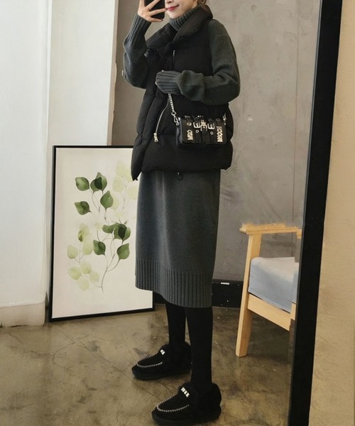Miniministore(ミニミニストア)の「ハイネックニットワンピースゆったり秋冬服(ワンピース・レディース・ブラック/オフホワイト/ダークグレー/モカ・FREE)」の13枚目の写真