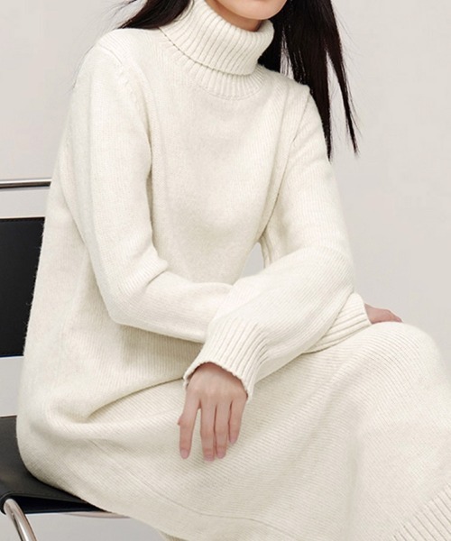 Miniministore(ミニミニストア)の「ハイネックニットワンピースゆったり秋冬服(ワンピース・レディース・ブラック/オフホワイト/ダークグレー/モカ・FREE)」の15枚目の写真