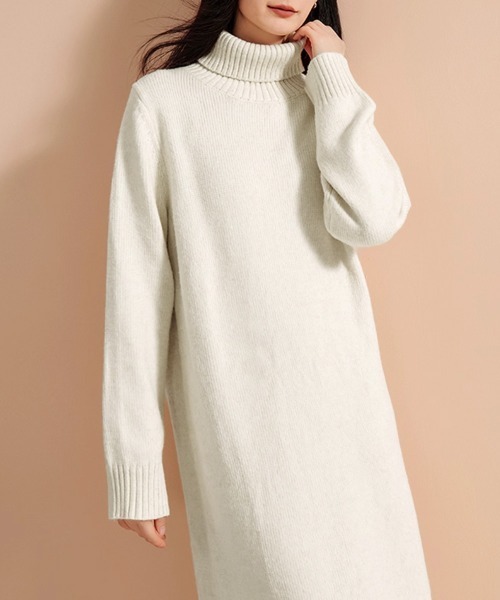 Miniministore(ミニミニストア)の「ハイネックニットワンピースゆったり秋冬服(ワンピース・レディース・ブラック/オフホワイト/ダークグレー/モカ・FREE)」の16枚目の写真