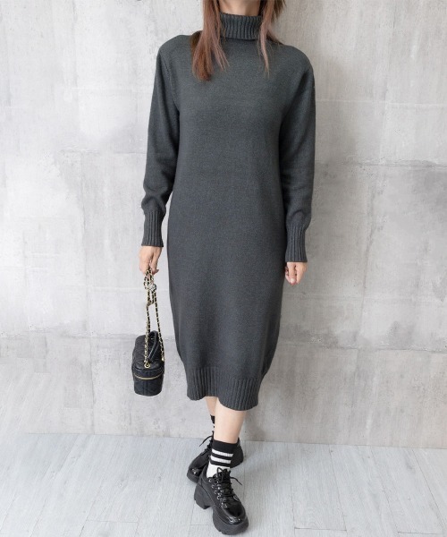 Miniministore(ミニミニストア)の「ハイネックニットワンピースゆったり秋冬服(ワンピース・レディース・ブラック/オフホワイト/ダークグレー/モカ・FREE)」の21枚目の写真