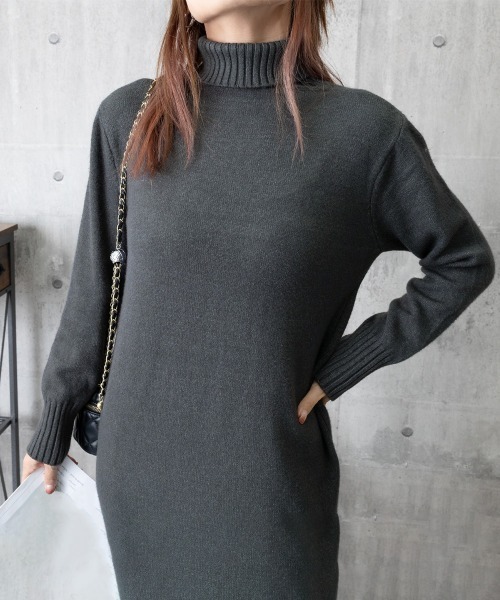 Miniministore(ミニミニストア)の「ハイネックニットワンピースゆったり秋冬服(ワンピース・レディース・ブラック/オフホワイト/ダークグレー/モカ・FREE)」の22枚目の写真