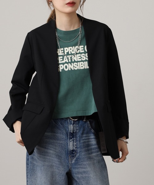 OMNES（オムネス）の「TRストレッチ ノーカラージャケット（ノーカラージャケット・レディース・グレー/ブラック/ベージュ・L/M）」の5枚目の写真