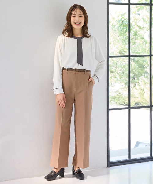 Honeys(ハニーズ)の「【ハニぽか】あったか裏地配色ボウタイブラウス(シャツ/ブラウス・レディース・アイボリー/グレイッシュベージュ/チャコール/ミント・L/LL/M/S/3L)」の8枚目の写真