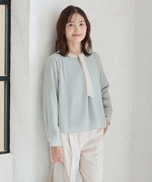 Honeys(ハニーズ)の「【ハニぽか】あったか裏地配色ボウタイブラウス(シャツ/ブラウス・レディース・アイボリー/グレイッシュベージュ/チャコール/ミント・L/LL/M/S/3L)」の12枚目の写真