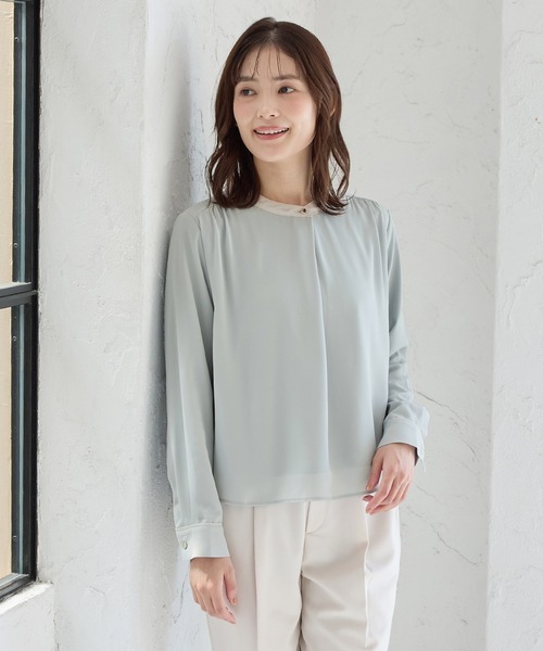 Honeys(ハニーズ)の「【ハニぽか】あったか裏地配色ボウタイブラウス(シャツ/ブラウス・レディース・アイボリー/グレイッシュベージュ/チャコール/ミント・L/LL/M/S/3L)」の14枚目の写真