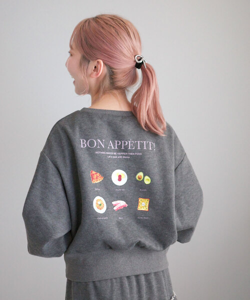 双松桃子さんコラボ ] 裏起毛 スウェットロゴVネックプルオーバー