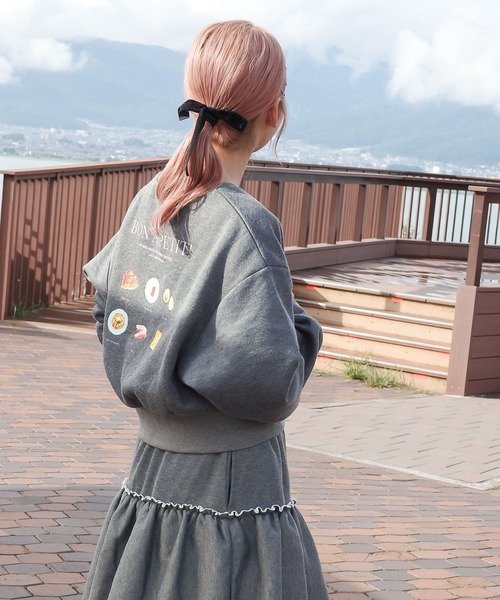 ふたこか様♡杢グレー 双松桃子さんコラボ ] 裏起毛 スウェットロゴVネックプルオーバー