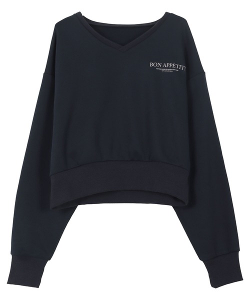 双松桃子さんコラボ ] 裏起毛 スウェットロゴVネックプルオーバー