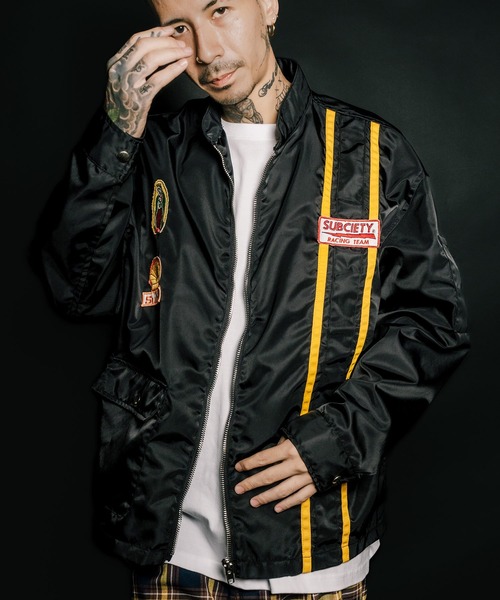 Subciety（サブサエティ）の「Racing jkt（ナイロンジャケット・メンズ・ブラック/オフホワイト・SMALL/MEDIUM/LARGE/X-LARGE）」の2枚目の写真
