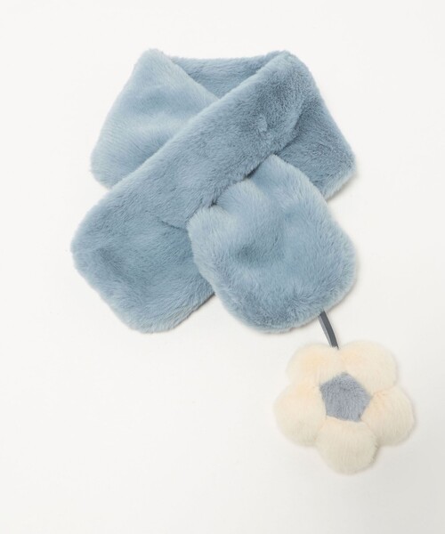 green label relaxing（グリーンレーベルリラクシング）の「フェイクファー フラワーモチーフ マフラー（マフラー・キッズ・コバルトブルー/ベージュ・FREE）」の2枚目の写真