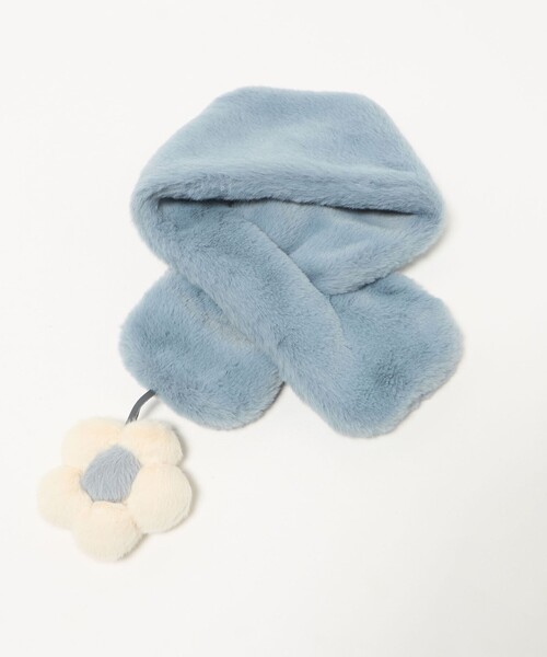 green label relaxing（グリーンレーベルリラクシング）の「フェイクファー フラワーモチーフ マフラー（マフラー・キッズ・コバルトブルー/ベージュ・FREE）」の4枚目の写真