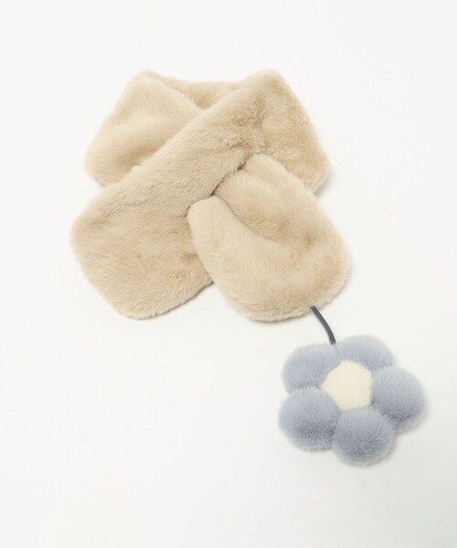 green label relaxing（グリーンレーベルリラクシング）の「フェイクファー フラワーモチーフ マフラー（マフラー・キッズ・コバルトブルー/ベージュ・FREE）」の7枚目の写真