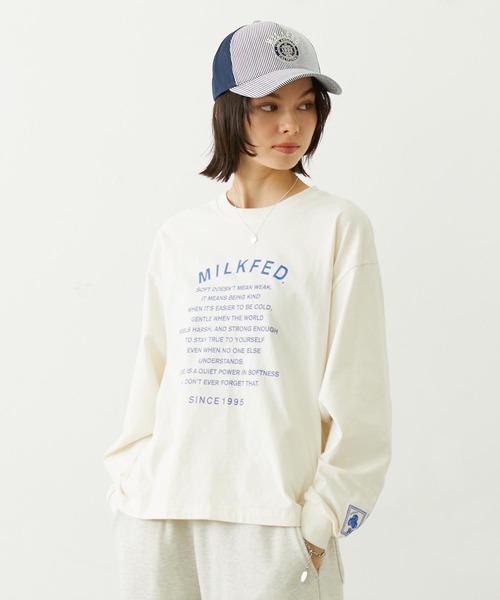 MILKFED.(ミルクフェド)の「LETTER GRAPHIC L/S TEE(Tシャツ/カットソー・レディース・オフホワイト/ライトピンク/チャコール・L/M)」の2枚目の写真