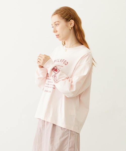 MILKFED.(ミルクフェド)の「LETTER GRAPHIC L/S TEE(Tシャツ/カットソー・レディース・オフホワイト/ライトピンク/チャコール・L/M)」の4枚目の写真