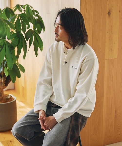 モールワッフル ビッグシルエット ヘンリーネックスウェット / アンチ