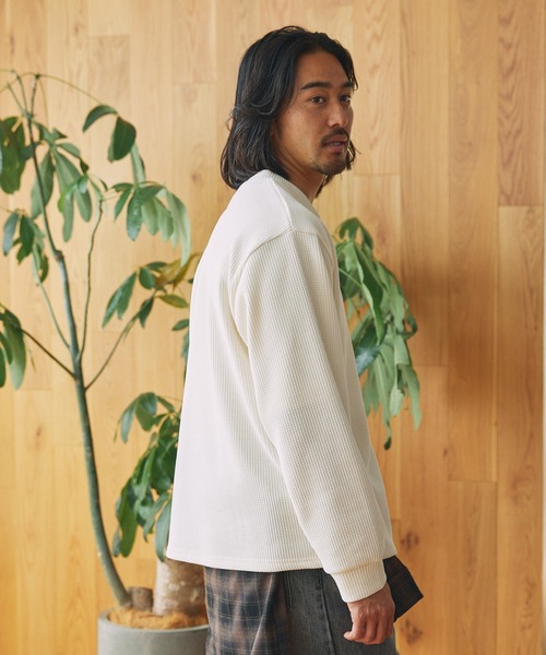 たまごん handvaerk Mock & Crew モールワッフル ビッグシルエット ヘンリーネックスウェット / アンチ