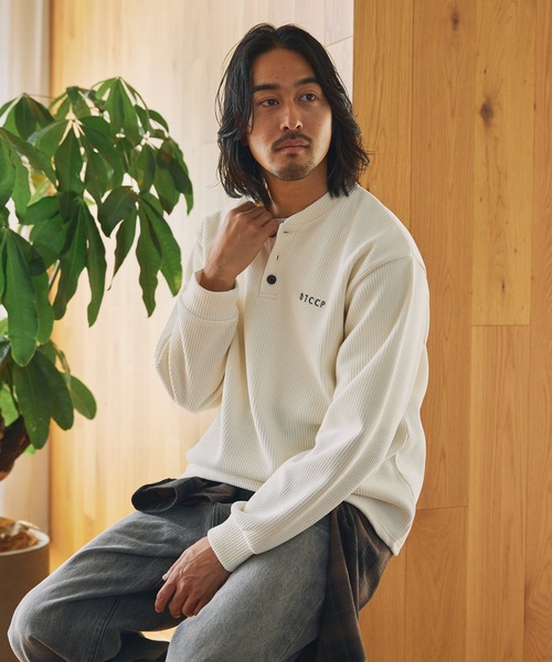 モールワッフル ビッグシルエット ヘンリーネックスウェット / アンチ