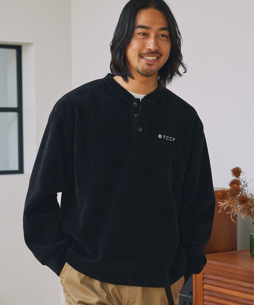 セール】モールワッフル ビッグシルエット ヘンリーネックスウェット