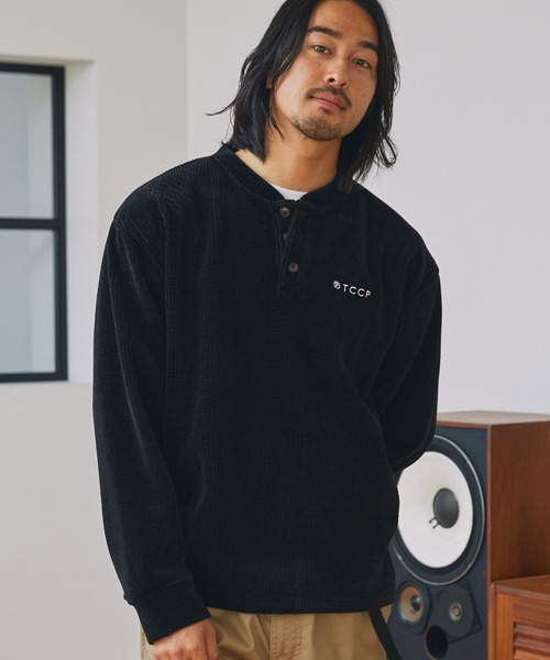 セール】モールワッフル ビッグシルエット ヘンリーネックスウェット