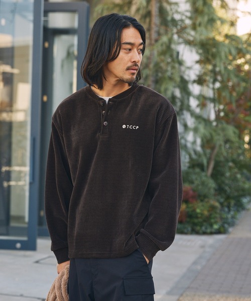 セール】モールワッフル ビッグシルエット ヘンリーネックスウェット