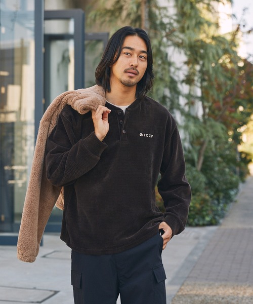 セール】モールワッフル ビッグシルエット ヘンリーネックスウェット