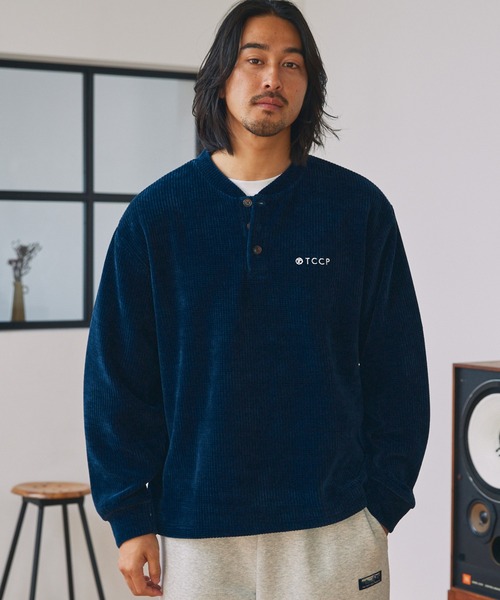 セール】モールワッフル ビッグシルエット ヘンリーネックスウェット