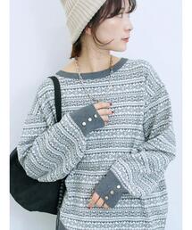 Samansa Mos2 blue | もちもちジャガードニットプルオーバー(ニット/セーター)