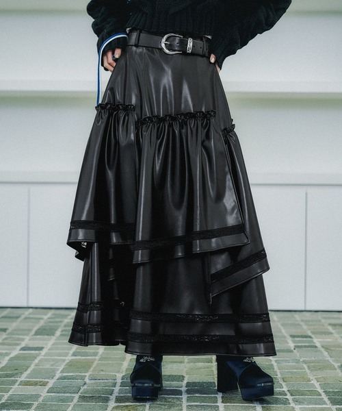 レースラインフェイクレザースカート(HARE)（スカート）｜HARE（ハレ