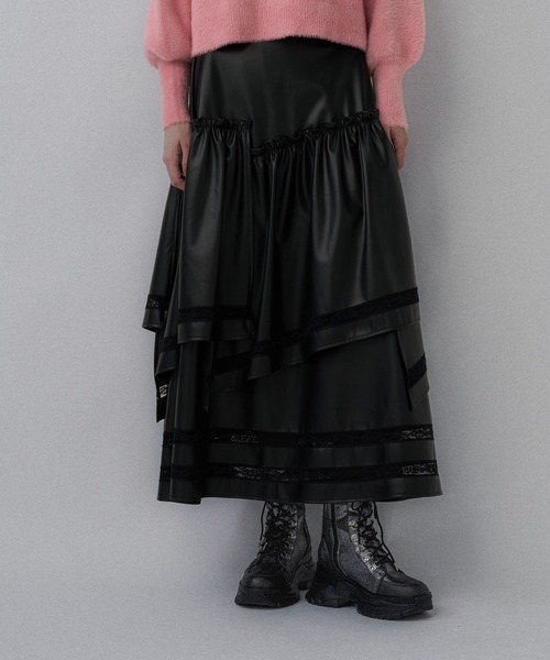 レースラインフェイクレザースカート(HARE)（スカート）｜HARE（ハレ