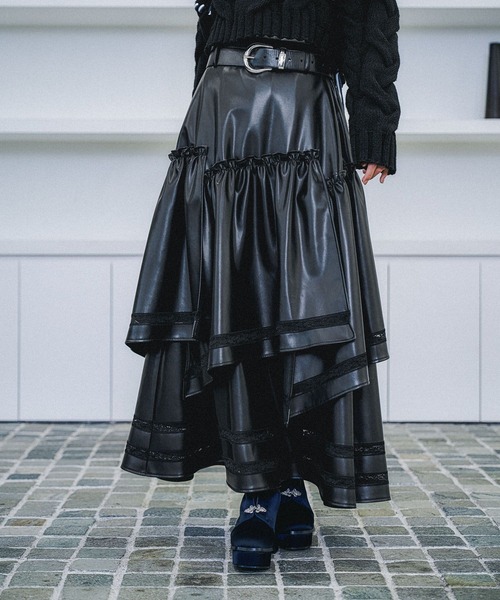 レースラインフェイクレザースカート(HARE)（スカート）｜HARE（ハレ